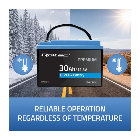 Qoltec LiFePO4 lítium-vas-foszfát akkumulátor | 12.8V | 30Ah | 384Wh | BMS Qoltec LiFePO4 lítium-vas-foszfát akkumulátor | 12.8V | 30Ah | 384Wh | BMS