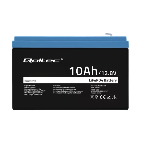 Qoltec LiFePO4 lítium-vas-foszfát akkumulátor | 12.8V | 10Ah | 128Wh | BMS Qoltec LiFePO4 lítium-vas-foszfát akkumulátor | 12.8V | 10Ah | 128Wh | BMS