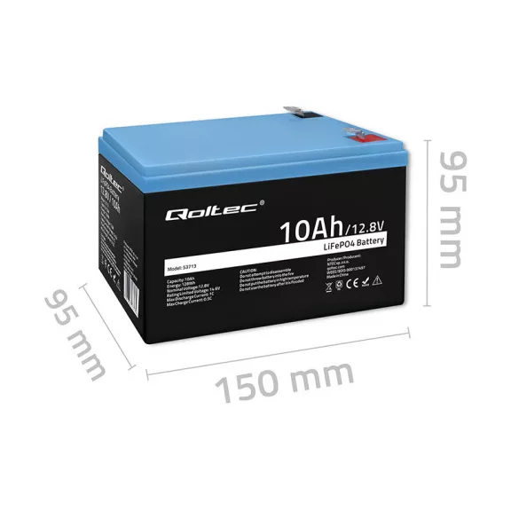 Qoltec LiFePO4 lítium-vas-foszfát akkumulátor | 12.8V | 10Ah | 128Wh | BMS Qoltec LiFePO4 lítium-vas-foszfát akkumulátor | 12.8V | 10Ah | 128Wh | BMS