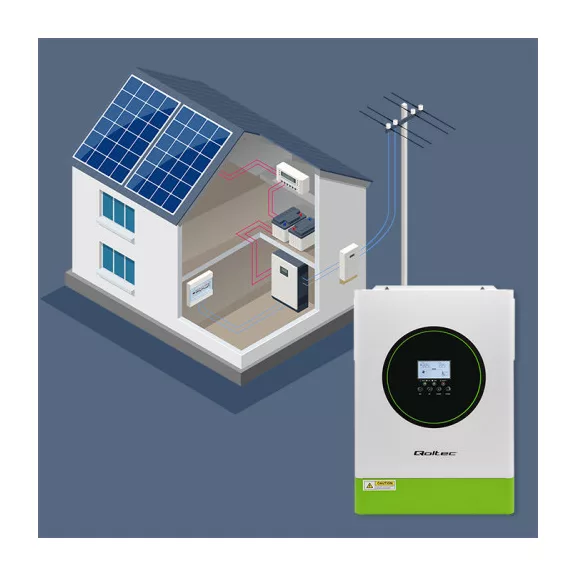 Qoltec hibrid, hálózaton kívüli napelemes inverter | 6200W | 120A | 48V | MPPT | BMS | AGM GEL LiFePO4 | Wi-Fi opció | szinuszos | teljesítménytényező: 1.0 Qoltec hibrid, hálózaton kívüli napelemes inverter | 6200W | 120A | 48V | MPPT | BMS | AGM GEL LiFePO4 | Wi-Fi opció | szinuszos | teljesítménytényező: 1.0