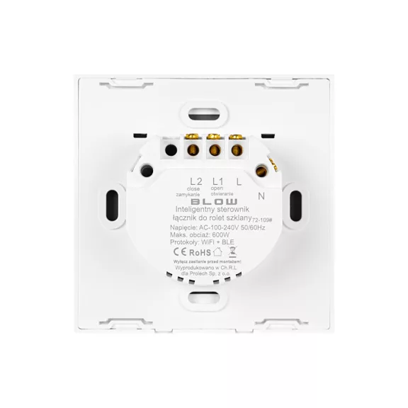 BLOW Tuya WiFi intelligens redőnyvezérlő üveg érintőkapcsoló – 600W, fehér