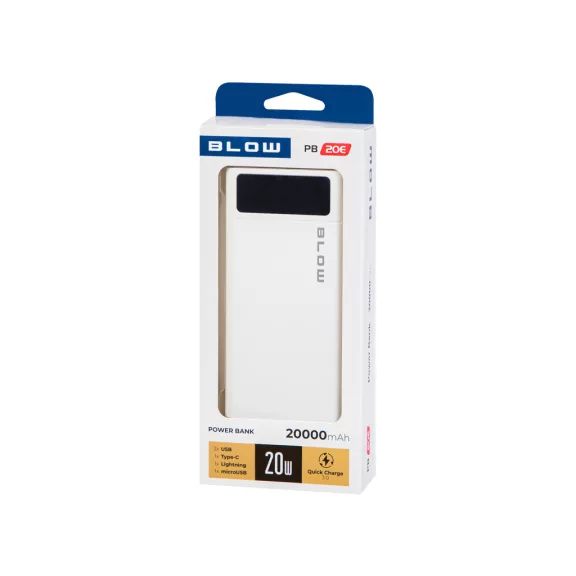 BLOW PB20E 20000 mAh QC/PD 22,5 W powerbank Lightning bemenettel fehér - zoppo.hu BLOW PB20E 20000 mAh QC/PD 22,5 W powerbank Lightning bemenettel fehér - zoppo.hu