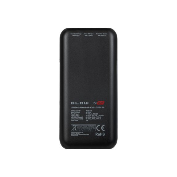 BLOW PB20F 20000 mAh PD/QC 22,5 W powerbank fekete - zoppo.hu