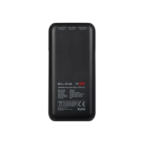 BLOW PB20F 20000 mAh PD/QC 22,5 W powerbank fekete - zoppo.hu BLOW PB20F 20000 mAh PD/QC 22,5 W powerbank fekete - zoppo.hu