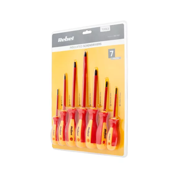 Rebel Tools szigetelt csavarhúzó készlet 1000 V – 7 részes (RB-1101) Rebel Tools szigetelt csavarhúzó készlet 1000 V – 7 részes (RB-1101)