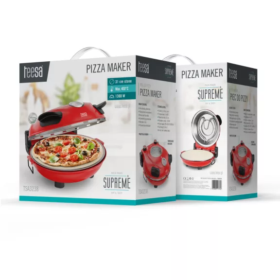 Teesa Supreme+ pizzasütő kemence 1300 W, 31 cm pizzakő, dupla fűtőelem, betekintő ablak – TSA3238 Teesa Supreme+ pizzasütő kemence 1300 W, 31 cm pizzakő, dupla fűtőelem, betekintő ablak – TSA3238