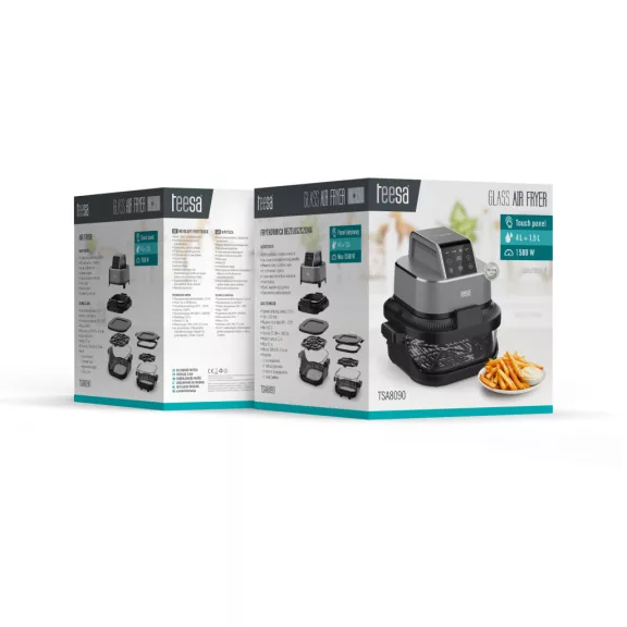 TEESA GLASS AIR FRYER 4L, 1,5 L, 1500W olaj nélküli fritőz TEESA GLASS AIR FRYER 4L, 1,5 L, 1500W olaj nélküli fritőz