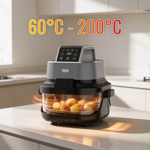 TEESA GLASS AIR FRYER 4L, 1,5 L, 1500W olaj nélküli fritőz TEESA GLASS AIR FRYER 4L, 1,5 L, 1500W olaj nélküli fritőz